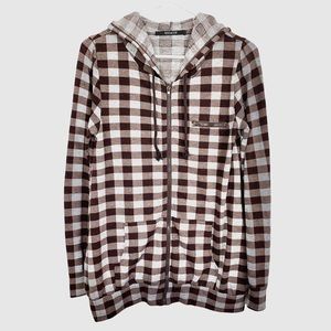 Estacot checked plaid zip up long sleeve sweatshirt hoodie U-290
